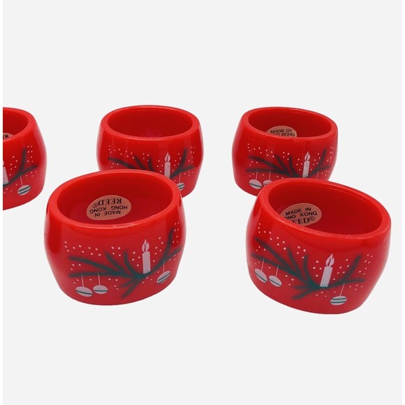 8 Vintage Christmas Napkin Rings by Reed Acrylic Red Holiday Decor Ornament Snow - Picture 10 of 10